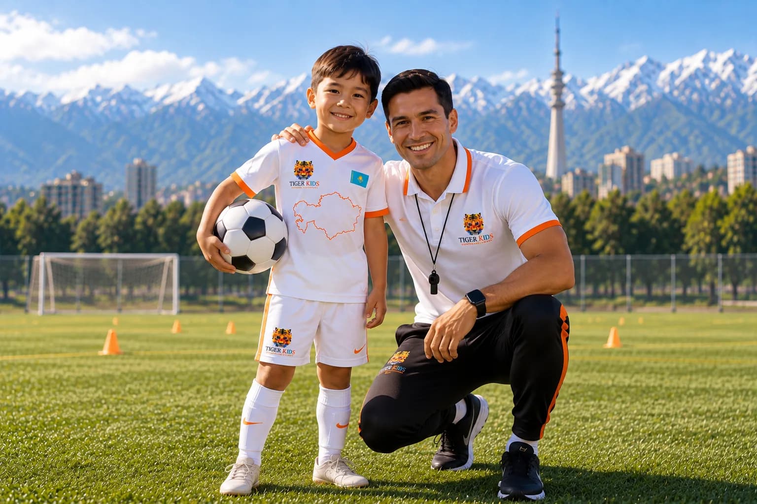 Ребёнок и тренер на тренировке FC Tiger